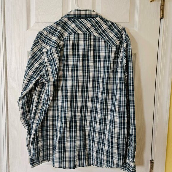 LeVI’S Western Shirt Mens Sz L Pearl Button Snaps Cowboy Blue Plaid Cotton Blend - Picture 5 of 8